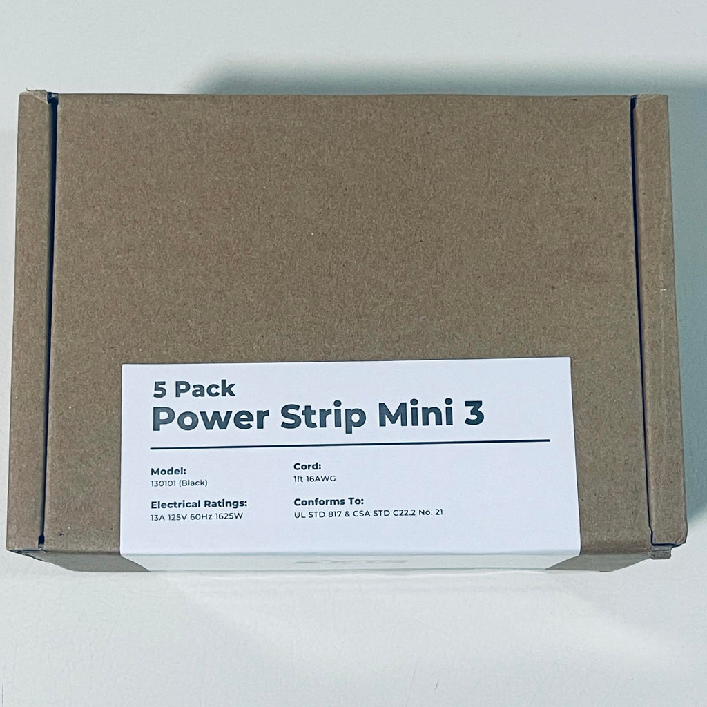 KMC Power Strip Mini 3, 1 ft Cord, 13A, Black, Model 130101, 5 Pack
