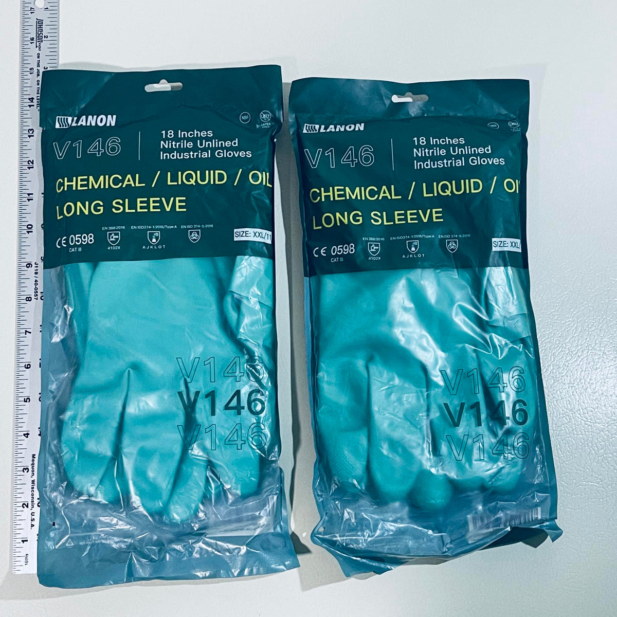 LANON V146 18 in Nitrile Chemical Resistant Gloves, XXL, 2 Pack