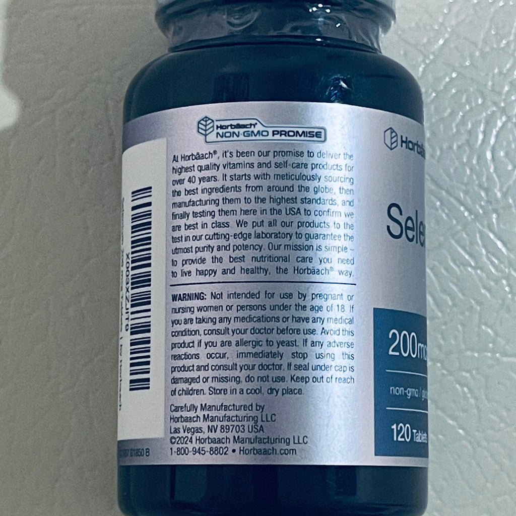 Horbaach Selenium 200 mcg Dietary Supplement, 120 Tablets EXP 5/2027