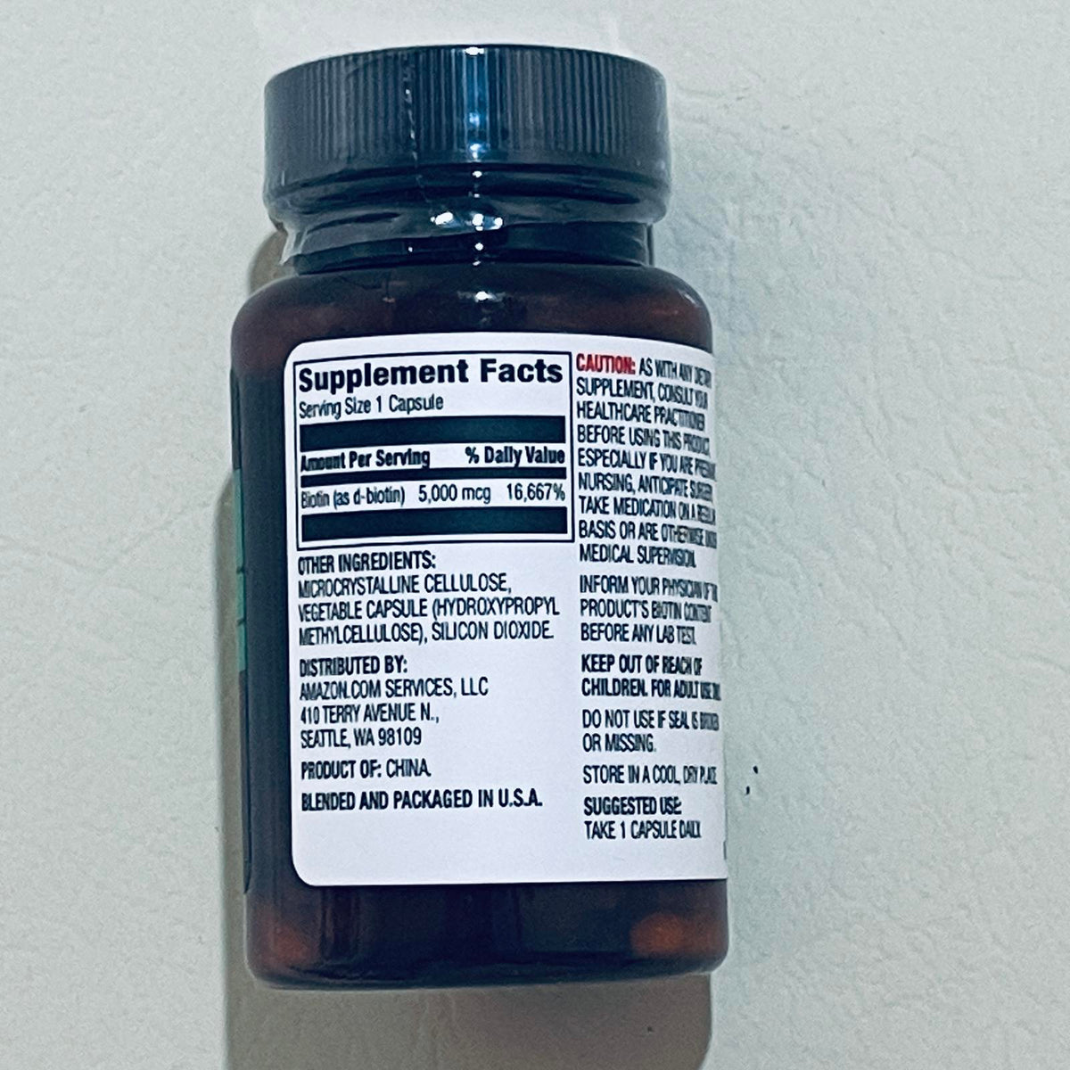 Amazon Elements Biotin 5000 mcg, 130 Capsules, EXP 3/2027