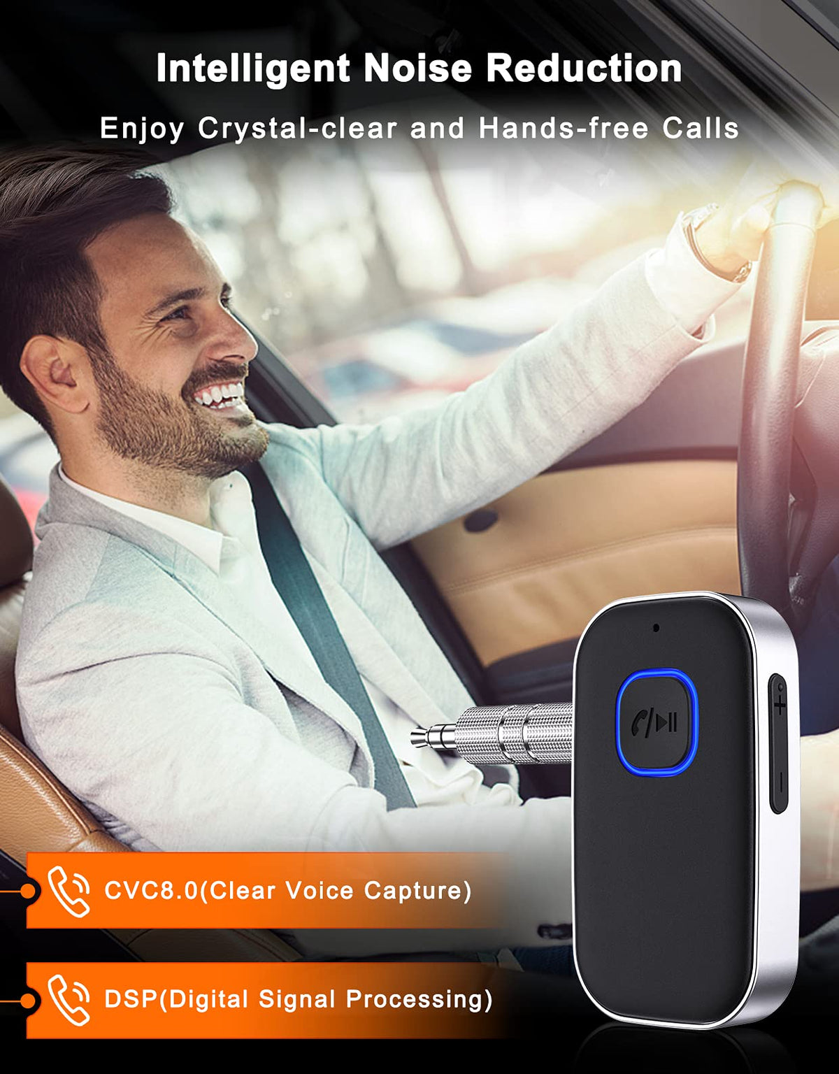 Bluetooth Receiver for Car, Noise Cancelling 3.5mm AUX Adapter