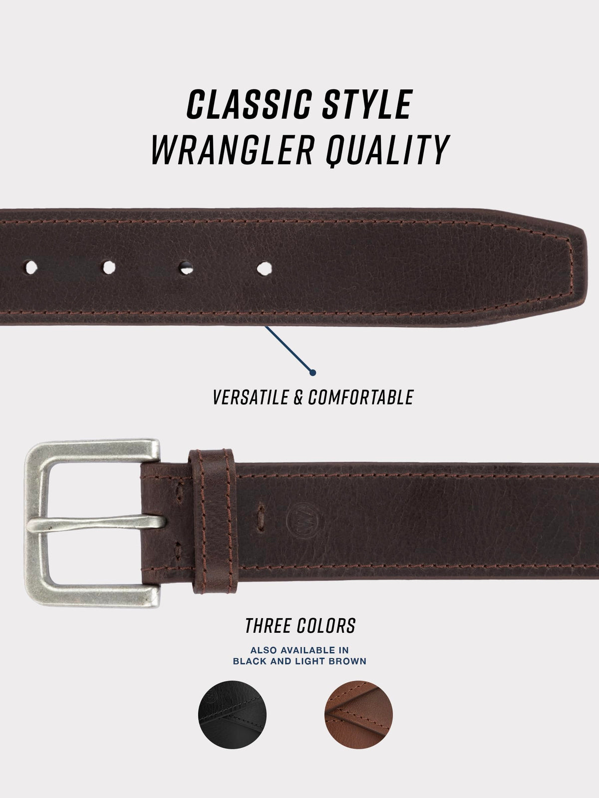 Wrangler Men's Leather Casual Dress Belt for Jeans, Brown, 36