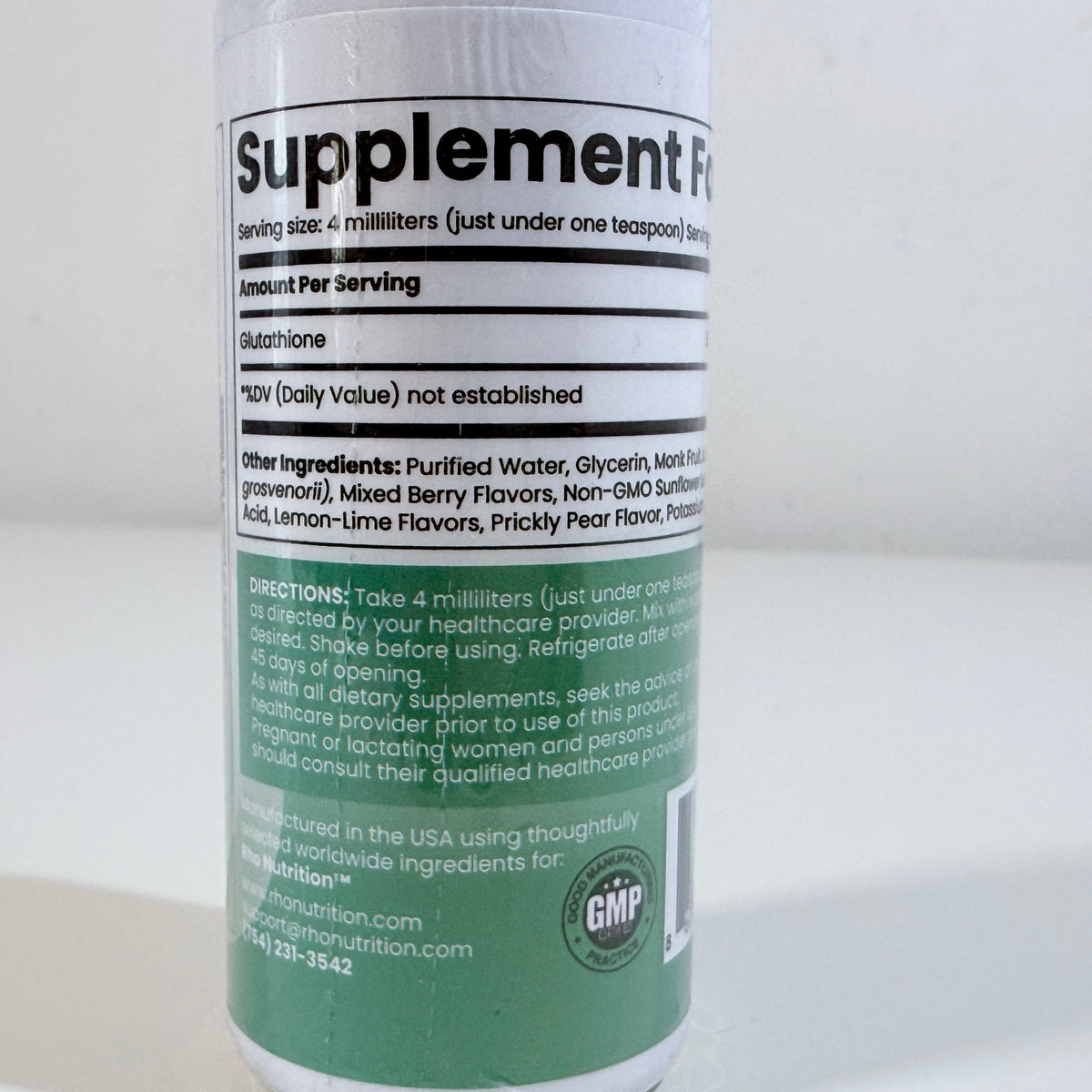 Rho Nutrition Liposomal Glutathione 500 mg, 4 fl oz, BB 12/2027
