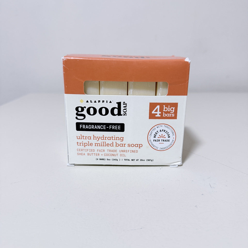 Alaffia Good Soap Fragrance-Free Triple Milled Bar Soap, 4 x 5 oz