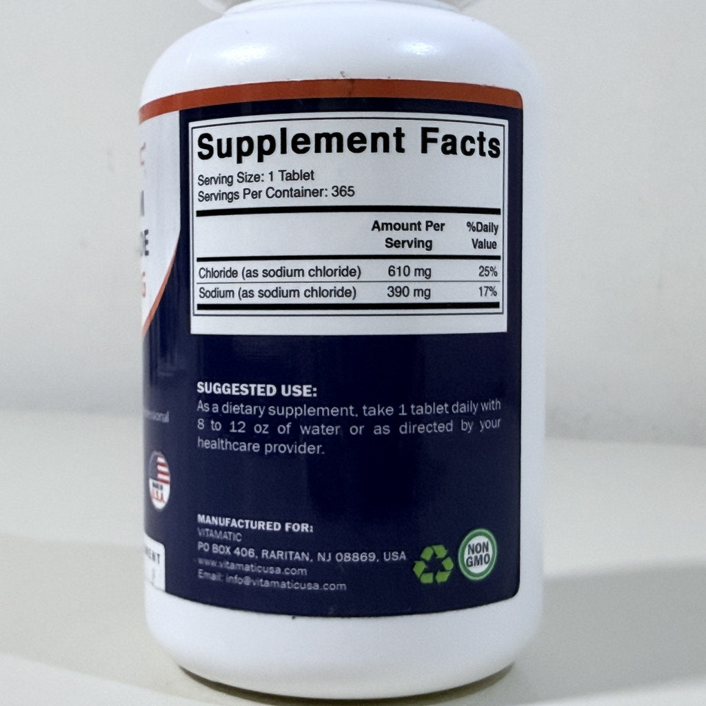 Vitamatic Sodium Chloride 1000 mg Salt Tablets, 365 Count, Exp 05/2028
