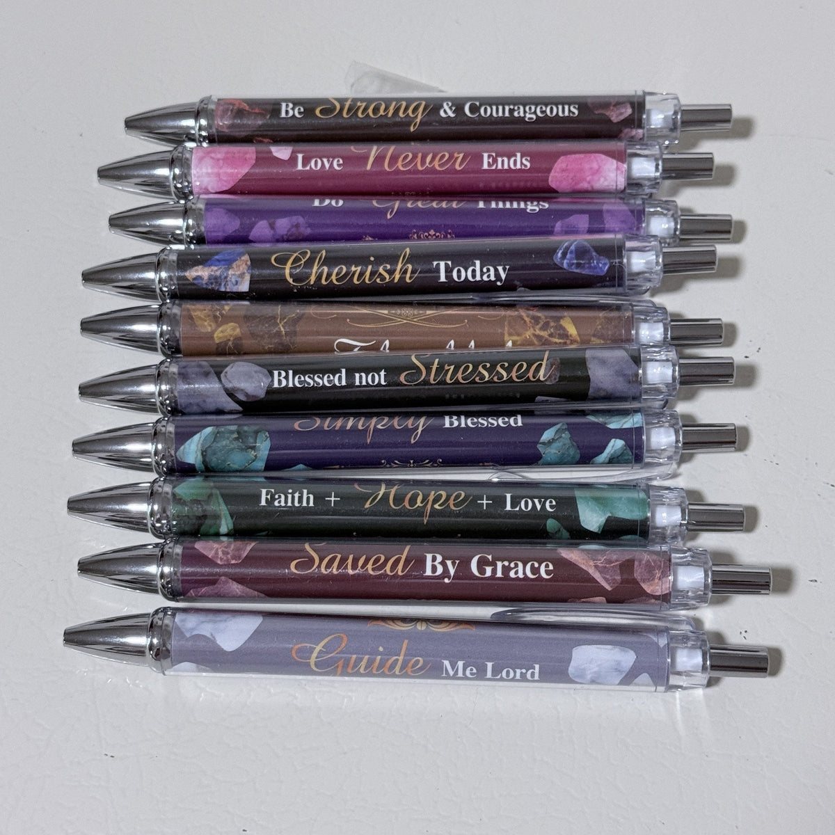 10 Christian Bible Verse Ballpoint Pens, Stone Design, Gift Box