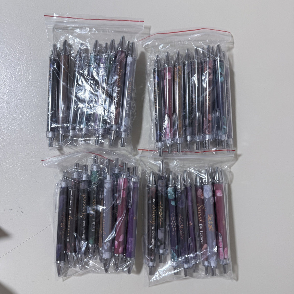 10 Christian Bible Verse Ballpoint Pens, Stone Design, Gift Box