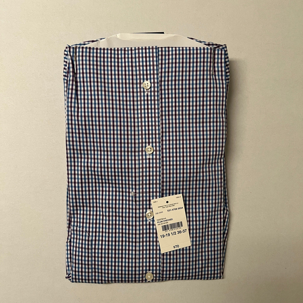 STAFFORD Men's Plum Checked Smart Tech Performance Poplin
