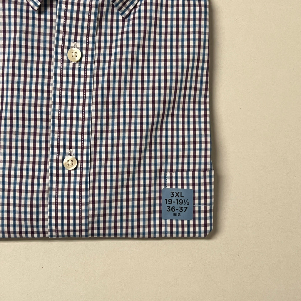 STAFFORD Men's Plum Checked Smart Tech Performance Poplin