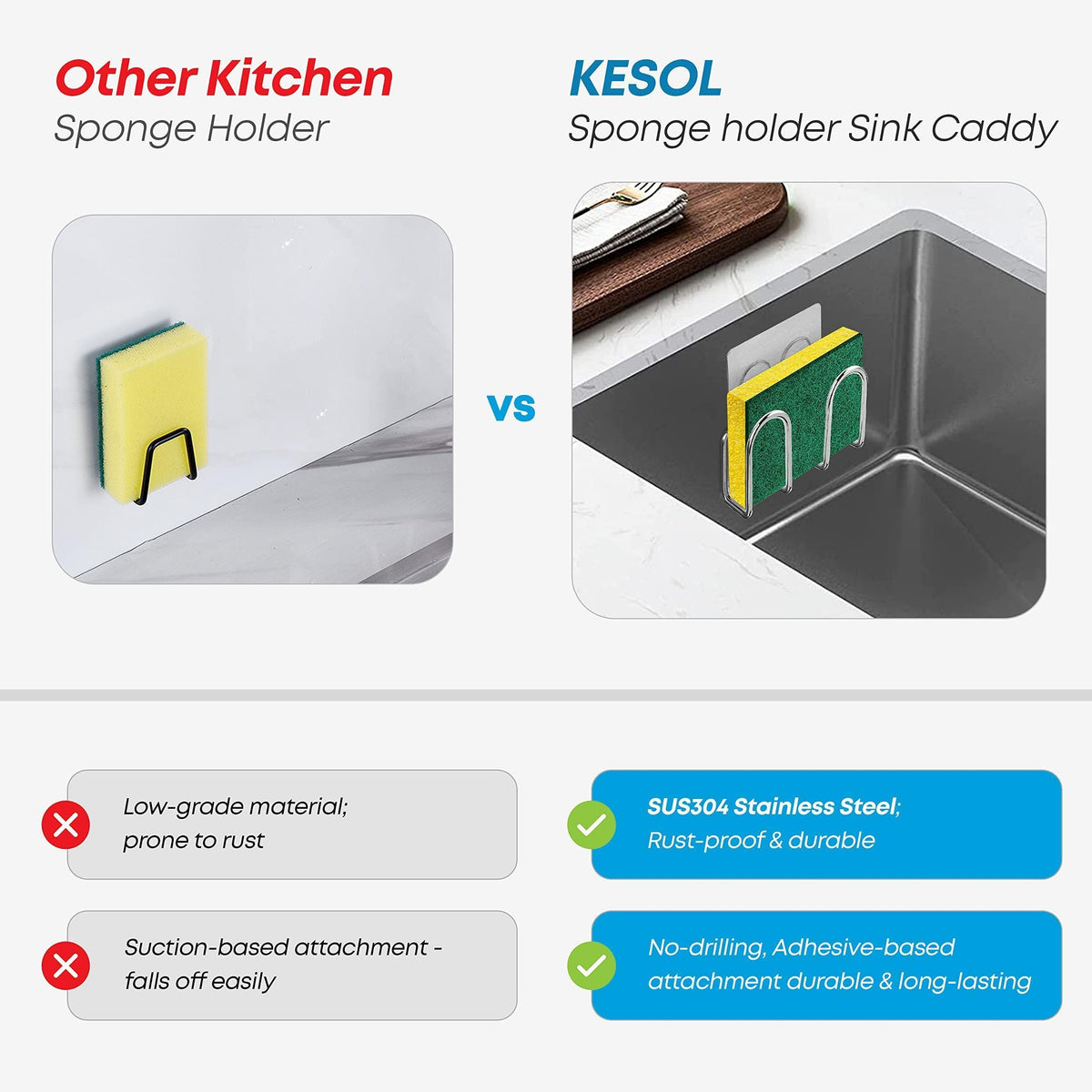 Adhesive Stainless Steel Sink Caddy