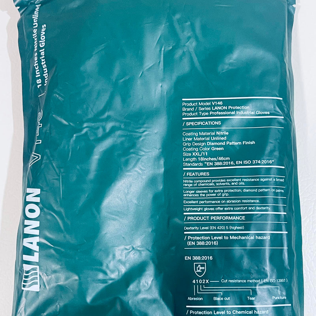 LANON V146 18 in Nitrile Chemical Resistant Gloves, XXL, 2 Pack