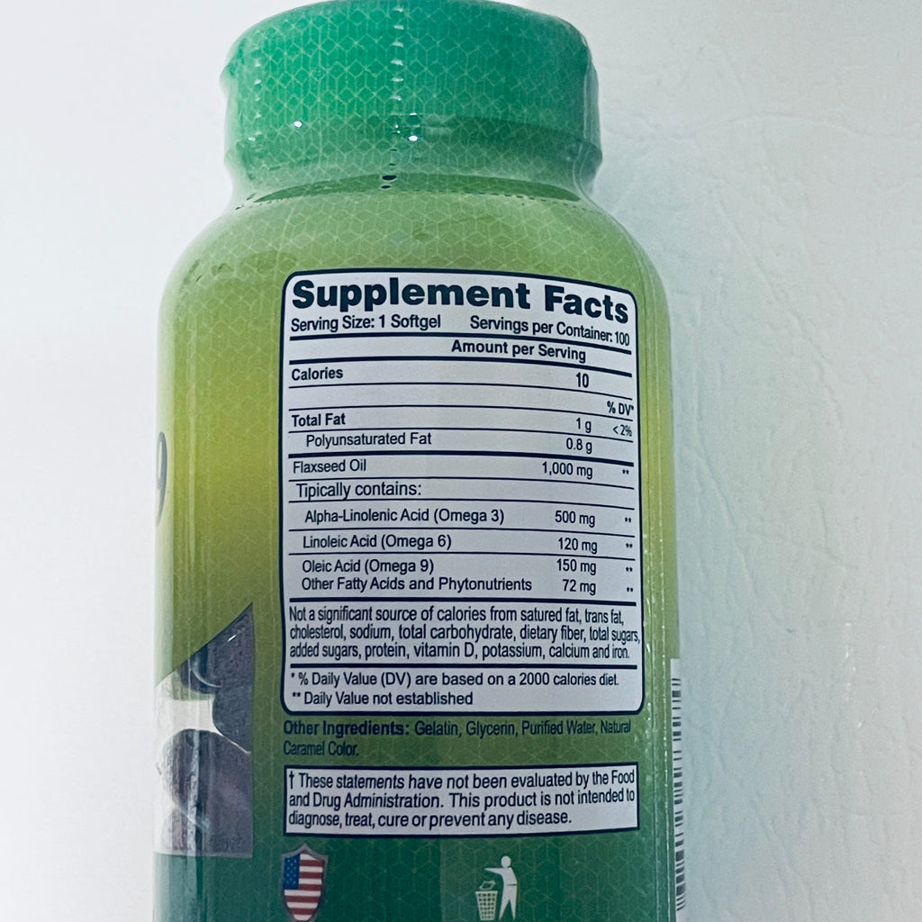 Alfa Vitamins Omega 369 Flax Oil 1000 mg, 100 Softgels, EXP 04/2029