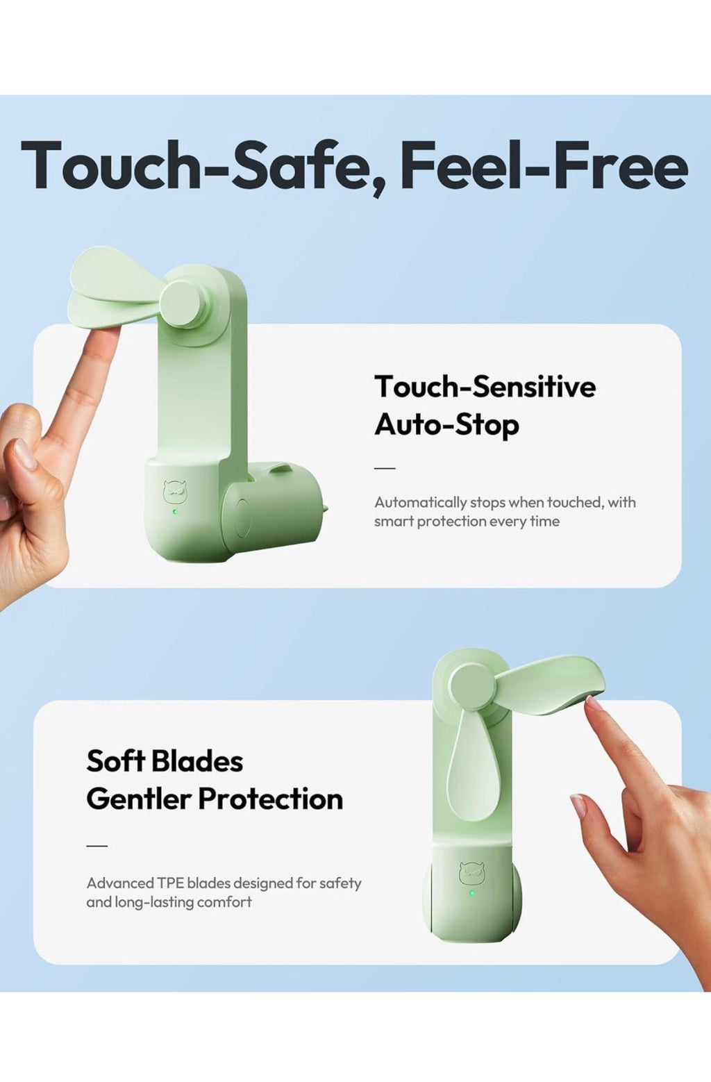 Mini Portable Folding Fan, 1800 mAh Rechargeable, Green