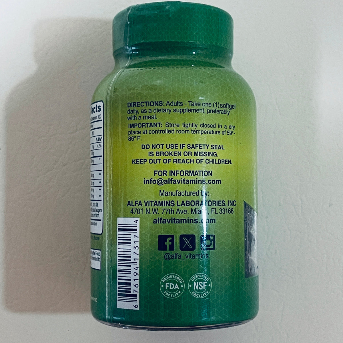 Alfa Vitamins Omega 369 Flax Oil 1000 mg, 100 Softgels, EXP 04/2029