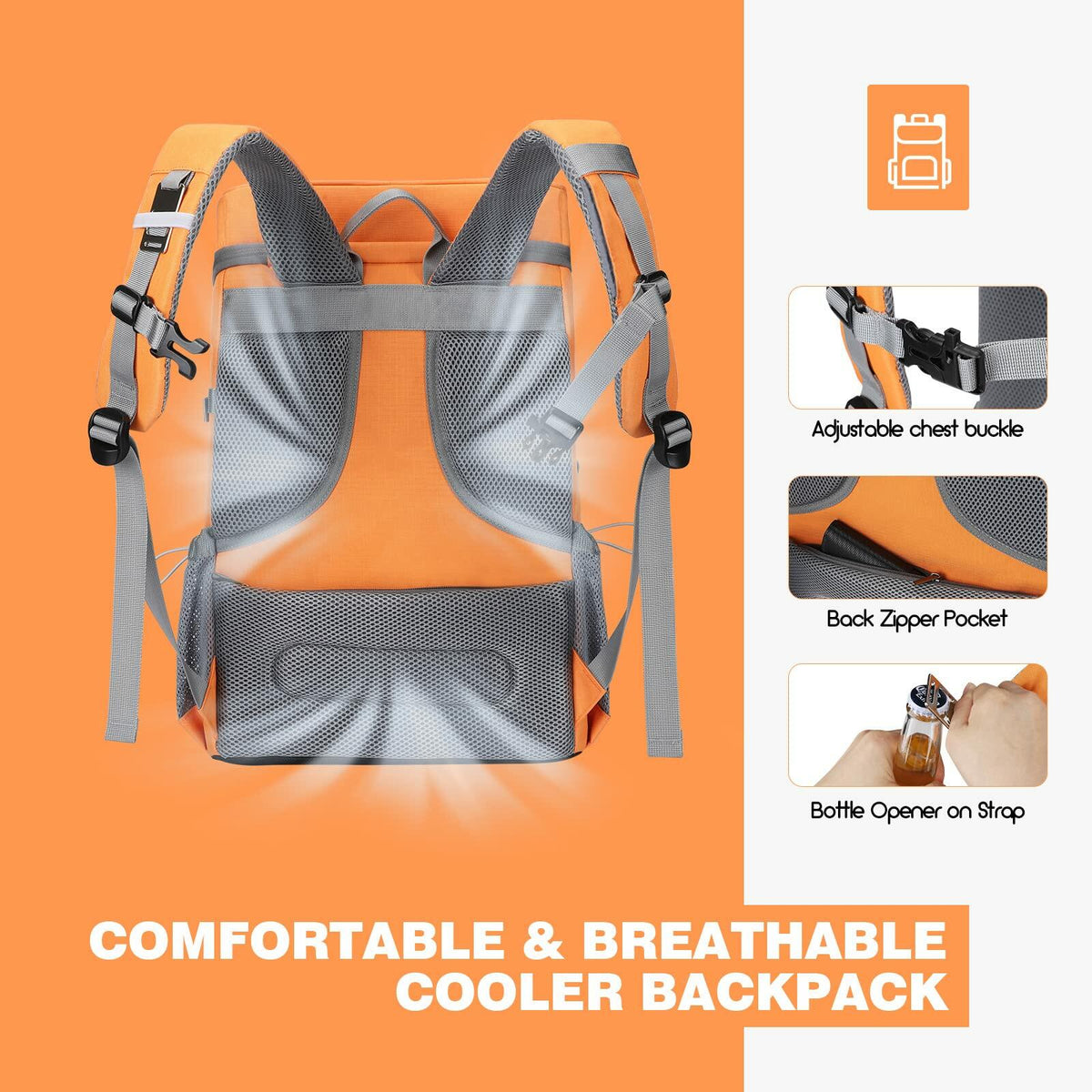 35 Can Backpack Cooler, Leakproof Insulated, Camping, Orange