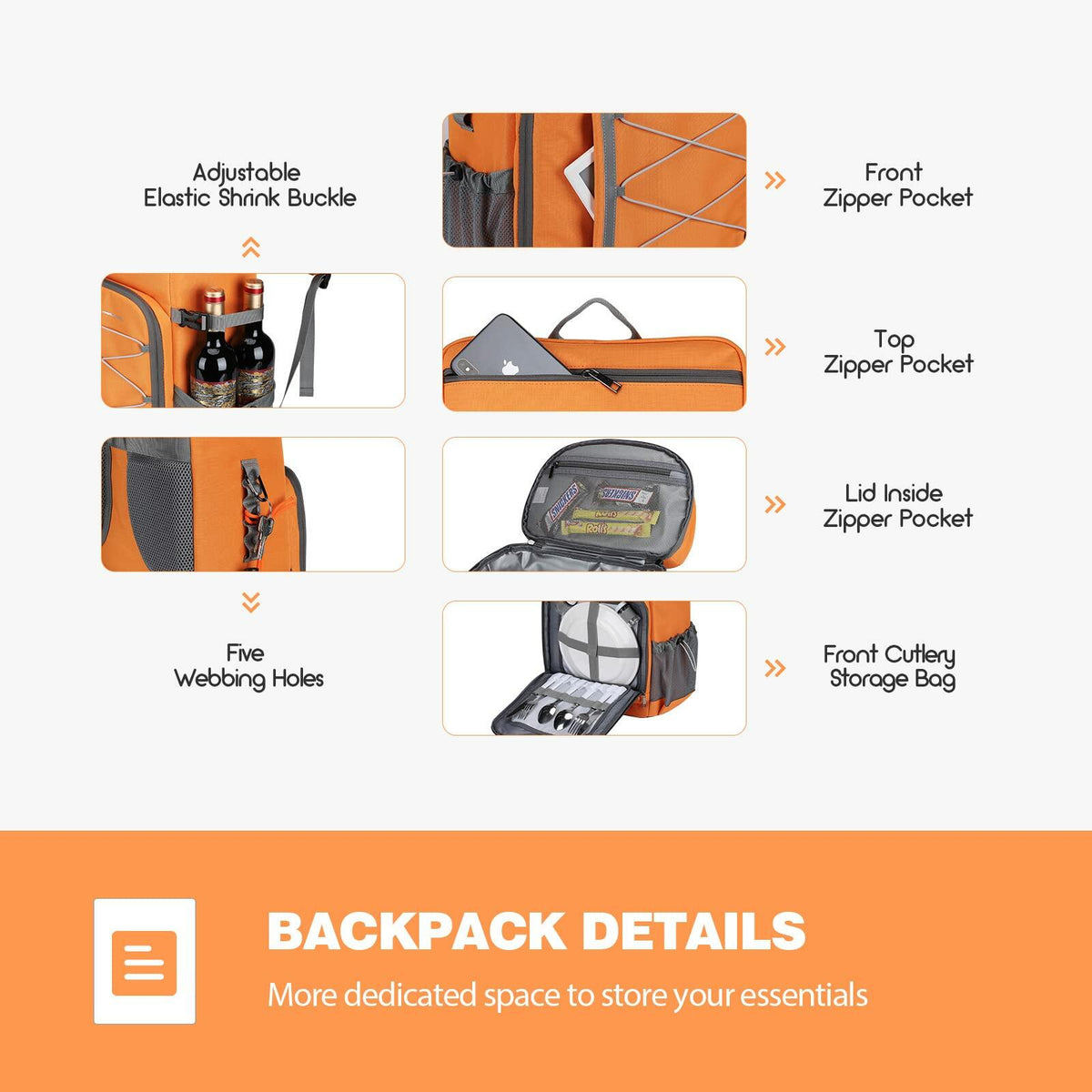 35 Can Backpack Cooler, Leakproof Insulated, Camping, Orange
