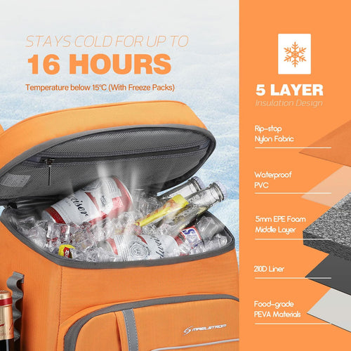 35 Can Backpack Cooler, Leakproof Insulated, Camping, Orange