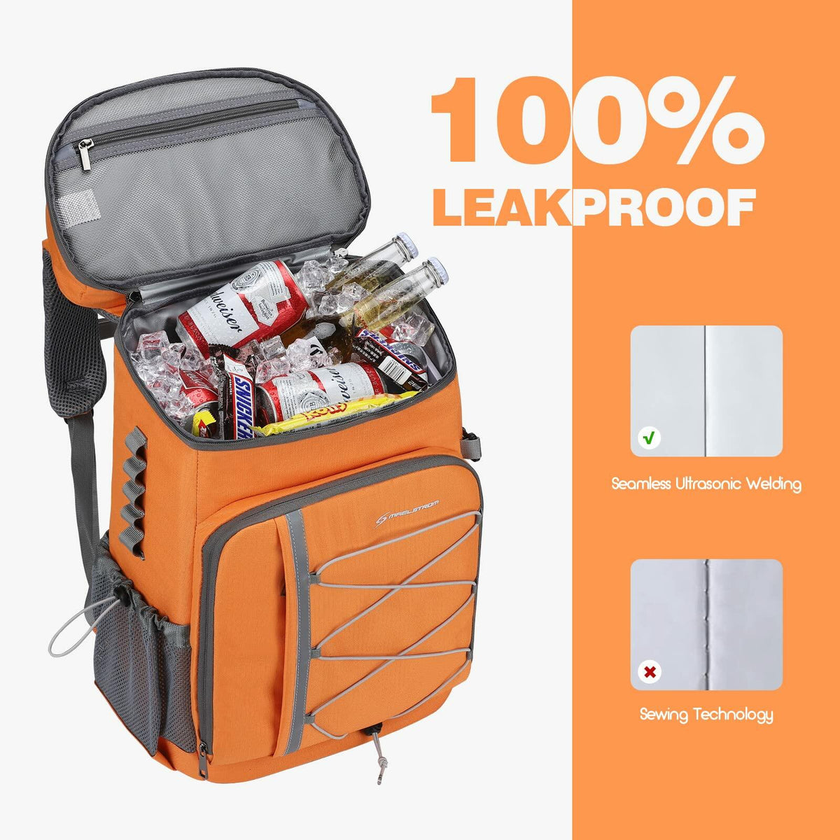 35 Can Backpack Cooler, Leakproof Insulated, Camping, Orange