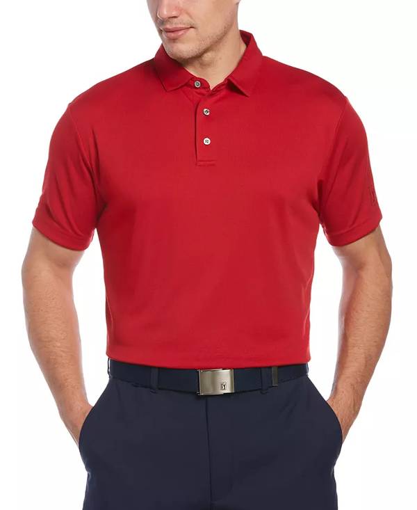 PGA TOUR Men's AirFlux Mesh Golf Polo, Chili Pepper Red, Size L